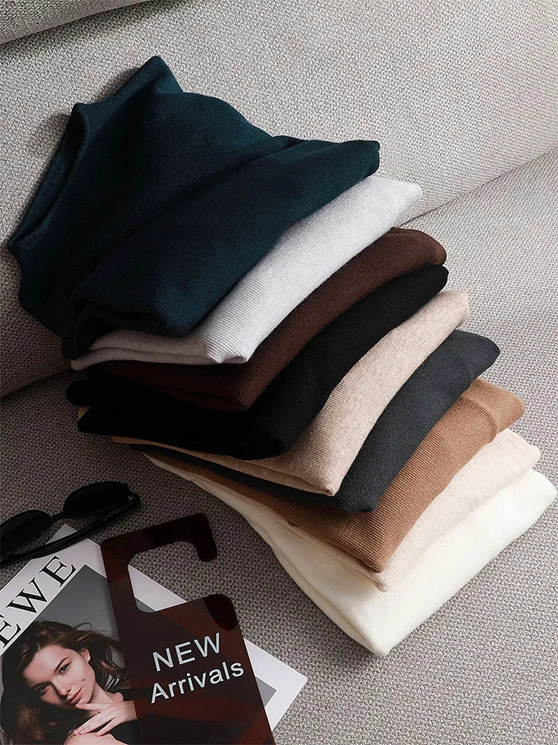Bacis Sweater Mock Neck Pullover Sweater Knitted, Autumn Winter New Solid Color Outer Wear All-Match Bottom Top KilyClothing