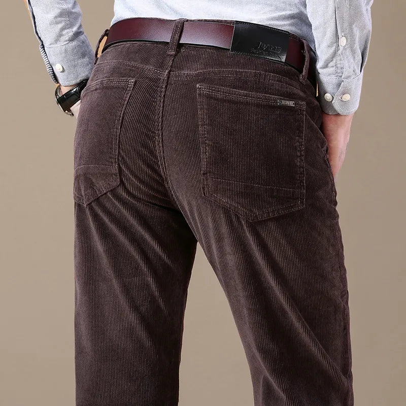 Autumn and Winter Men's Corduroy Casual Pants Business Fashion Elastic Regular Fit Stretch Trousers Male Black Khaki Coffee Navy KilyClothing