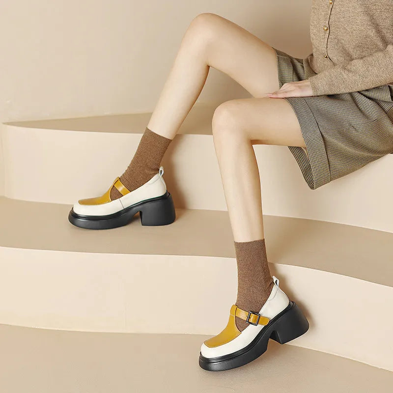 Women's Pumps, Working Casual Platforms, Thick Heels Mixed Colors, Genuine Leather Shoes Woman Newest KilyClothing