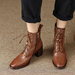 Genuine Leather Boots Square Toe Chunky Boots for Women Casual Winter ladies KilyClothing
