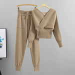 Elegant Tracksuit Sexy Two Piece Set Women Korean Style Ribbed Knitted Backless Top And Long Harem Pant KilyClothing