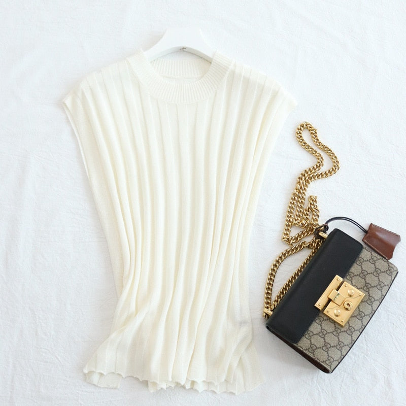 Silk and Cotton Micro Elastic Women's Sleeveless T-shirt 70% Natural Mulberry Silk KilyClothing