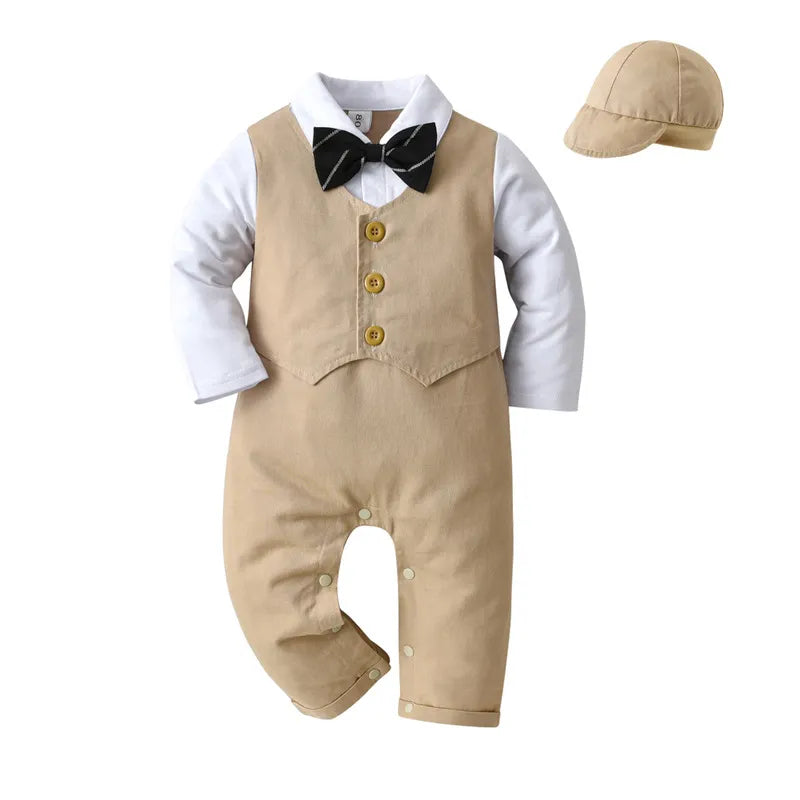Baby Boys Gentleman Outfits Suits Clothing One-Piece Rompers Jacket Hat Suit Baby Boy Clothes KilyClothing