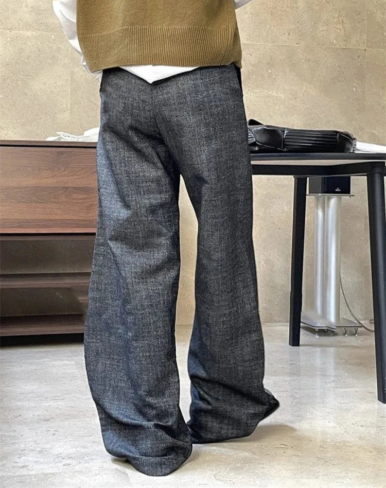 Early Spring Autumn Linen No Waistband Curved Wide Leg Pants Women Loose Long Trousers