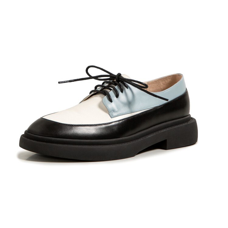 Genuine Leather Shoes Round Toe Lace Up Platform Shoes Color Mixed KilyClothing