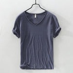 100% Cotton T-shirt Men V-neck Solid Color Casual KilyClothing