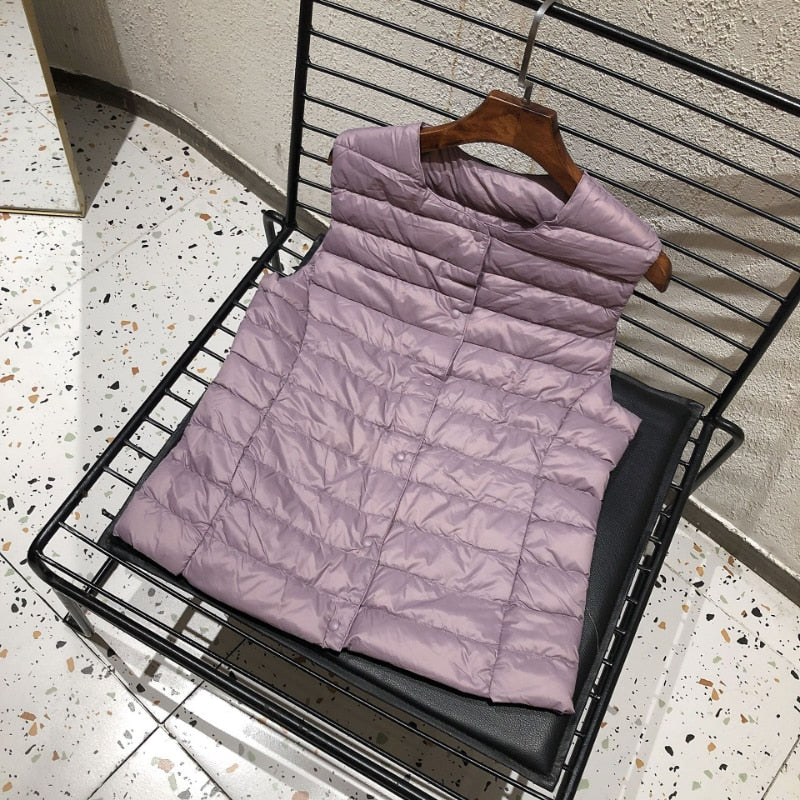 Sleeveless Puffer Jacket Spring Winter Female 90% White Duck Down Ultra Lightweight Packable Warm Down Liner Vest KilyClothing