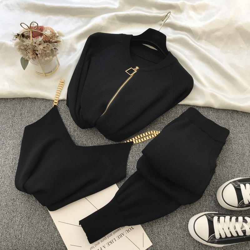 Zipper Knitted Cardigans Sweaters + Pants Sets + Vest Woman Fashion KilyClothing