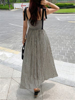 Chic Sleeveless Lace Up Striped High Waist Fashion Elegant Holiday Women's Spring Summer Long Dresses KilyClothing