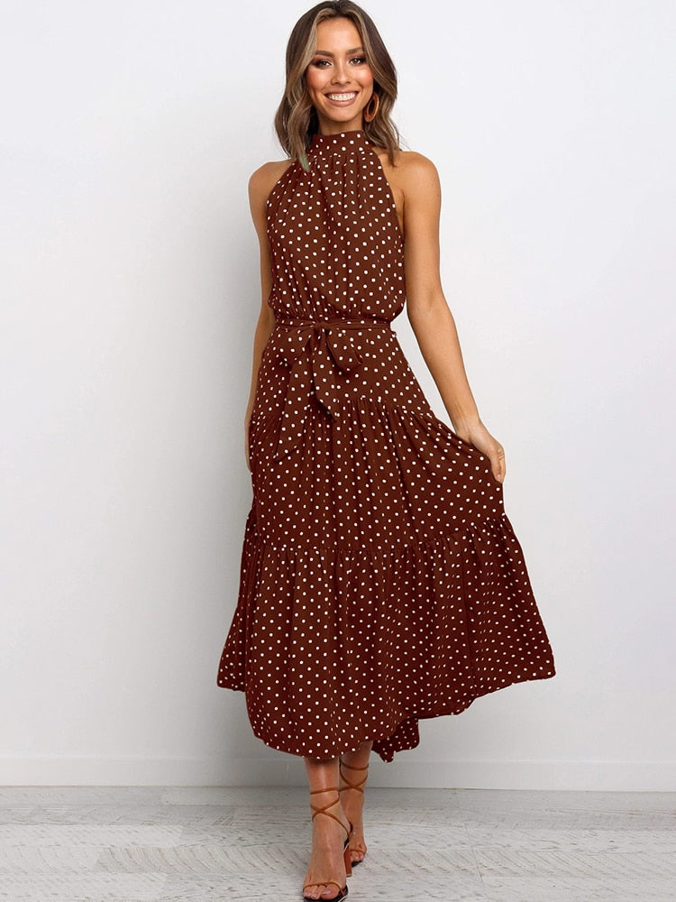 Summer Long Dress Polka Dot Casual Dresses Black Sexy Halter Strapless KilyClothing