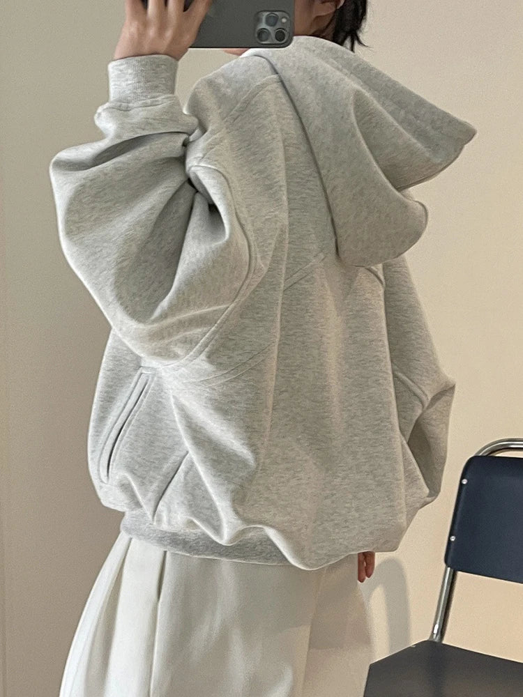 Letter Hooded Sweatshirt for Women Zipper Cardigan Long Sleeve Casual Loose Top