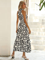 Floral Print Halter Slit Sexy Women Chic Dress Summer Casual Ladies Long Dress KilyClothing