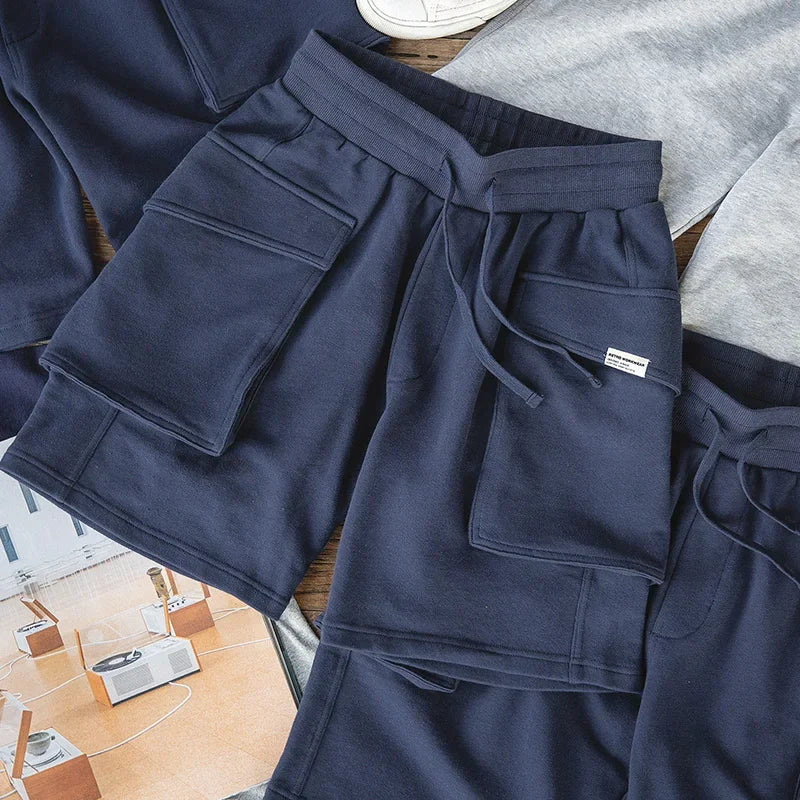 Navy Blue Cargo Joggers Shorts Men Loose Cotton Large Pocket Work Tactical Short Pants Casual Knitted Shorts KilyClothing