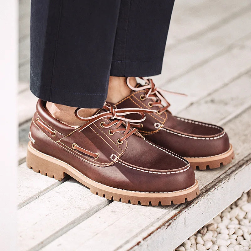 Men's Fashion Retro Low-top British Style Work Shoes Casual Leather Breathable Boat Shoes 44 Size