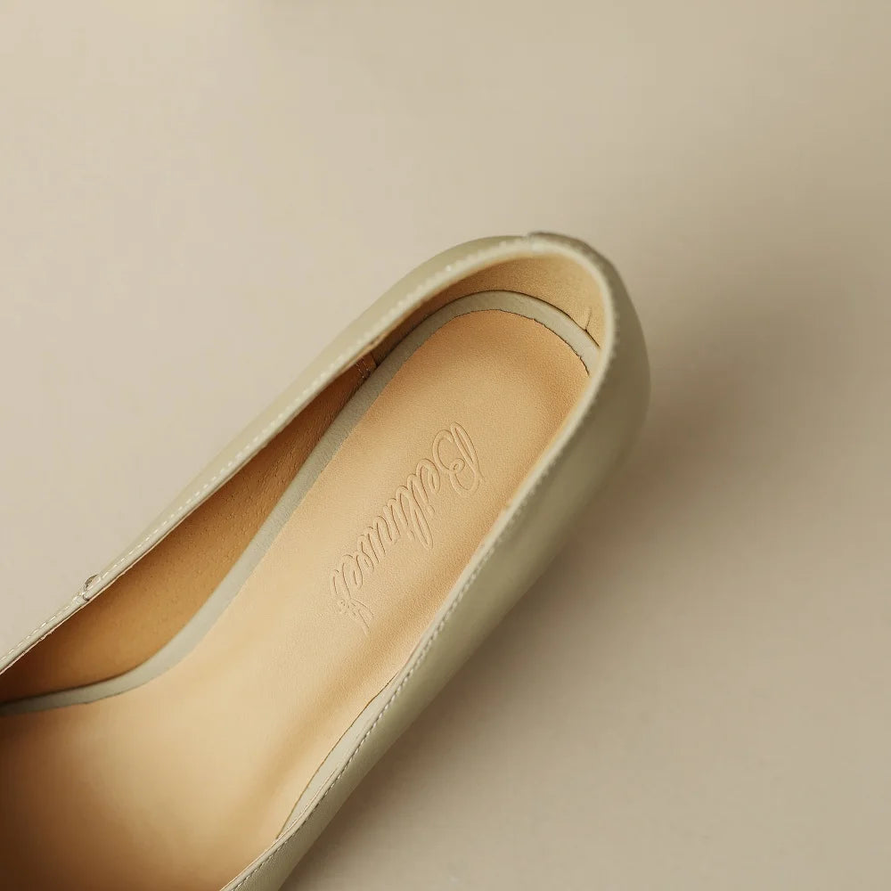 Genuine Leather Pointed Toe Mixed color Women Simple Shoes On Heel Office Work Shoes Natural Style Women's KilyClothing