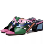 Graffiti woman slippers mixed colors peep toe shoes for women mid heels summer sandals eyes printed KilyClothing