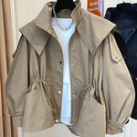 Spring Autumn Oversized Casual Waterproof Khaki Windbreaker Women Long Sleeve Hood Jacket KilyClothing