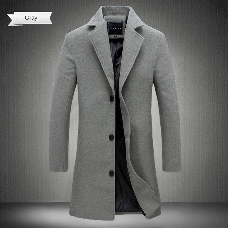Long Cotton Coat New Wool Blend Pure Color Casual Business Fashion KilyClothing
