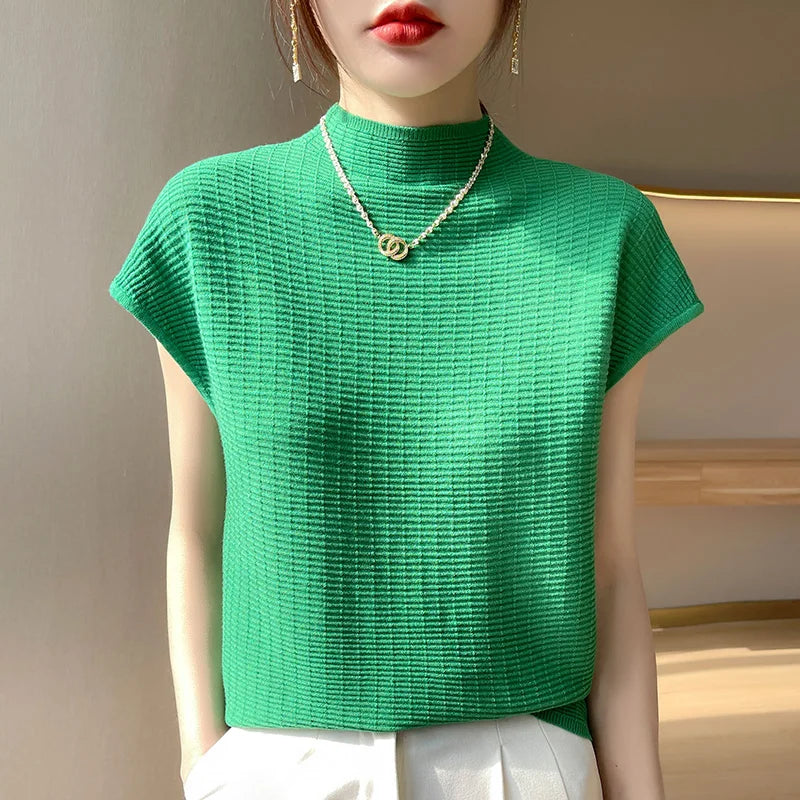 Summer Female T-shirts Short Sleeve Women O-neck Solid Color Fashion Women's Clothing Tee Mock Neck Casual Soft T Shirt Oversize KilyClothing