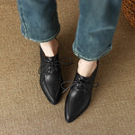 Working Casual Women Pumps Low Heels Comfortable Spring Summer Genuine Leather Lace-Up Shoes Woman Mature Retro Style KilyClothing