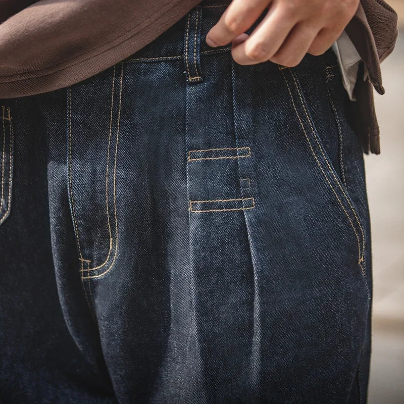 Retro Denim Wash Baggy Men's Jeans Wide Leg Tapered Pants Fashion Casual Streetwear Jean Straight Elastic Men Trousers