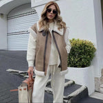 Warm fur integrated sleeveless fleece stitching coat vest jacket KilyClothing