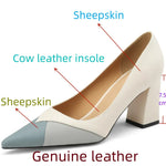 Genuine Leather Pointed Toe Mixed color Women Simple Shoes On Heel Office Work Shoes Natural Style Women's KilyClothing
