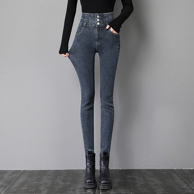 Stretch Jeans Fashion Slim High Waist Breasted Skinny Pencil Denim KilyClothing