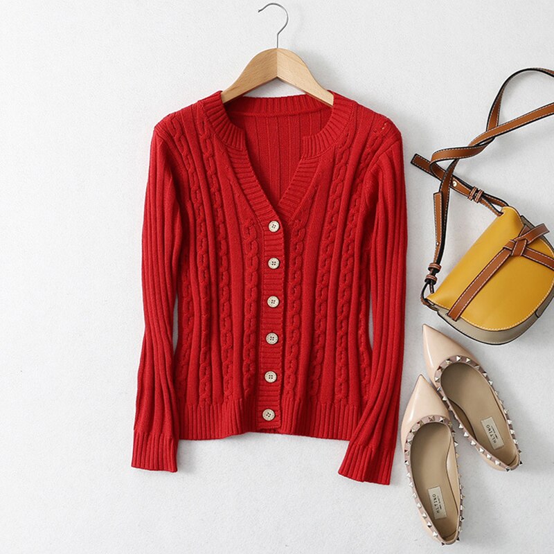 Real Mulberry Silk Cashmere Blend Crew Neck Buttons down Long Sleeve Cable Knit Sweater Cardigan KilyClothing