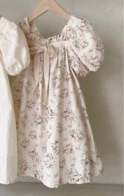 Dress Children Bubble Sleeve Bow Floral Dress Girls Outwear KilyClothing