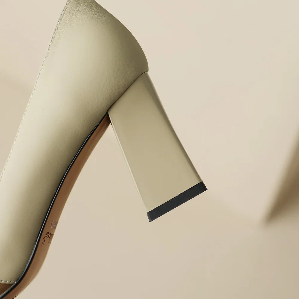 Genuine Leather Pointed Toe Mixed color Women Simple Shoes On Heel Office Work Shoes Natural Style Women's KilyClothing
