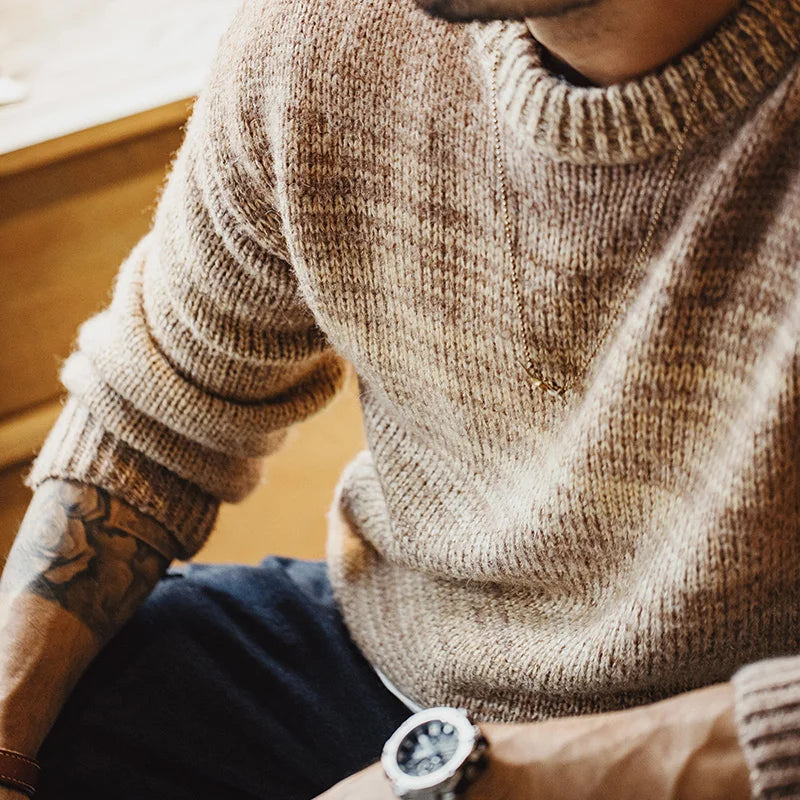 Men's Autumn Winter Gradient Stripe Sweater Pullover Round Neck Blended Knitwear