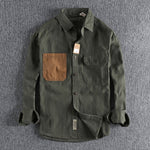 Sleeve patch washed grain woven cotton long sleeve shirt KilyClothing