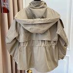 Spring Autumn Oversized Casual Waterproof Khaki Windbreaker Women Long Sleeve Hood Jacket KilyClothing