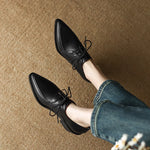 Working Casual Women Pumps Low Heels Comfortable Spring Summer Genuine Leather Lace-Up Shoes Woman Mature Retro Style KilyClothing