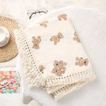 Cute Bear Muslin Squares Cotton Baby Blanket for Newborn Plaid Infant Swaddle Blanket Babies Accessories Bed Summer Comforter KilyClothing