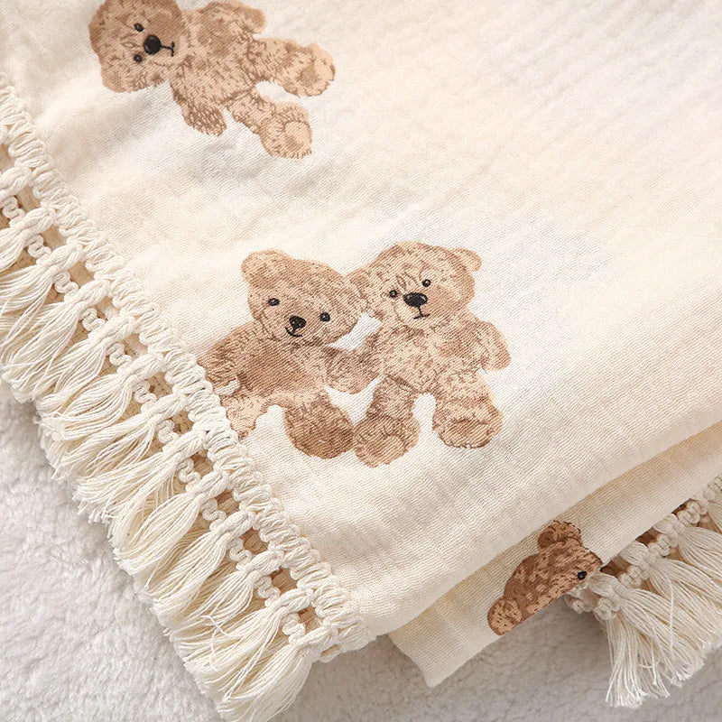 Cute Bear Muslin Squares Cotton Baby Blanket for Newborn Plaid Infant Swaddle Blanket Babies Accessories Bed Summer Comforter KilyClothing