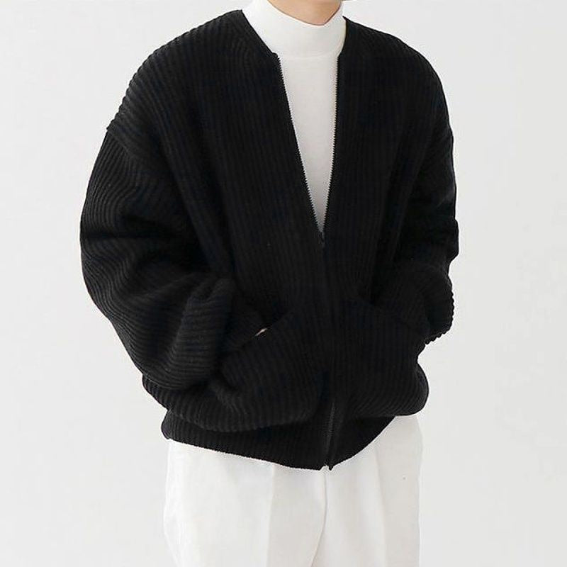 Autumn Winter Solid Color Simple Cardigan Coat, Round Neck Zipper Pocket All-match Knitted Top KilyClothing
