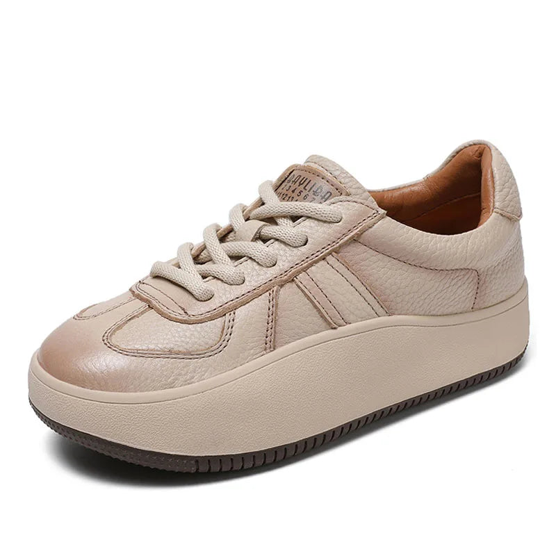 Women's shoes, Comfort Genuine Leather Lace-Up Casual Sneakers, Low Top Flat Platform Shoes KilyClothing
