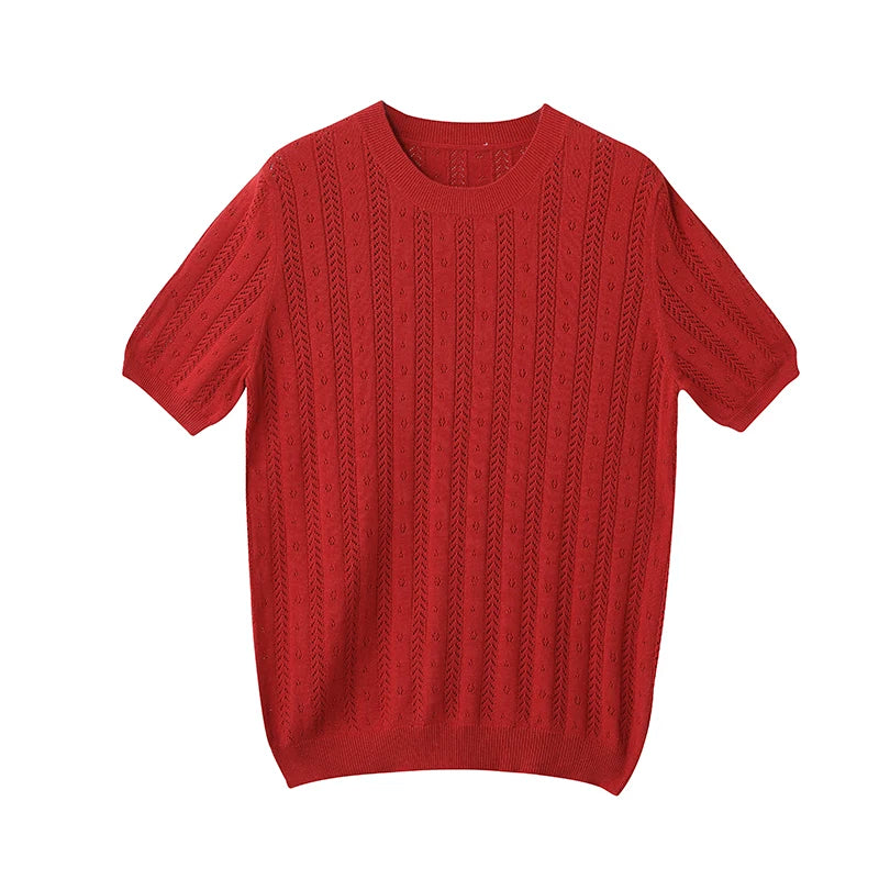 100% Cotton for Women Hollow-out Sweater or T-shirt Short-sleeve O-Neck Pullover casual knitted top KilyClothing