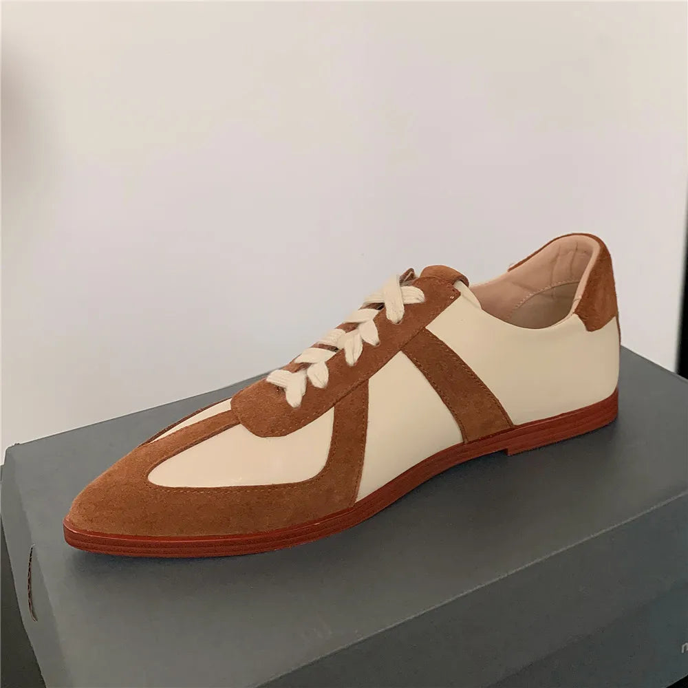 MILI-MIYA Classic Brand Style Women Kid Suede&Cow Leather Splicing Flats Pointed Toe Lace Up Mixed Color Casual Street Shoes KilyClothing