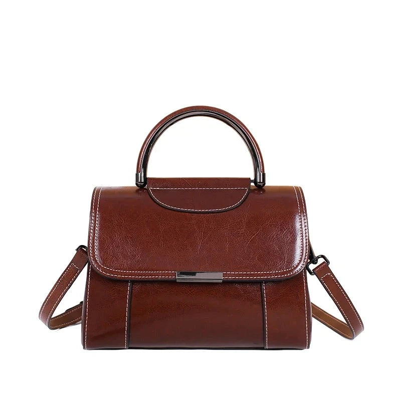 Bolso de mujer Vintage de piel de vaca encerado, bandolera mensajero con solapa, bolso de mano a la moda
