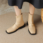 Ankle Boots Concise Low Heels Metal Decoration Genuine Leather Shoes KilyClothing