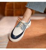 Genuine Leather Shoes Round Toe Lace Up Platform Shoes Color Mixed KilyClothing