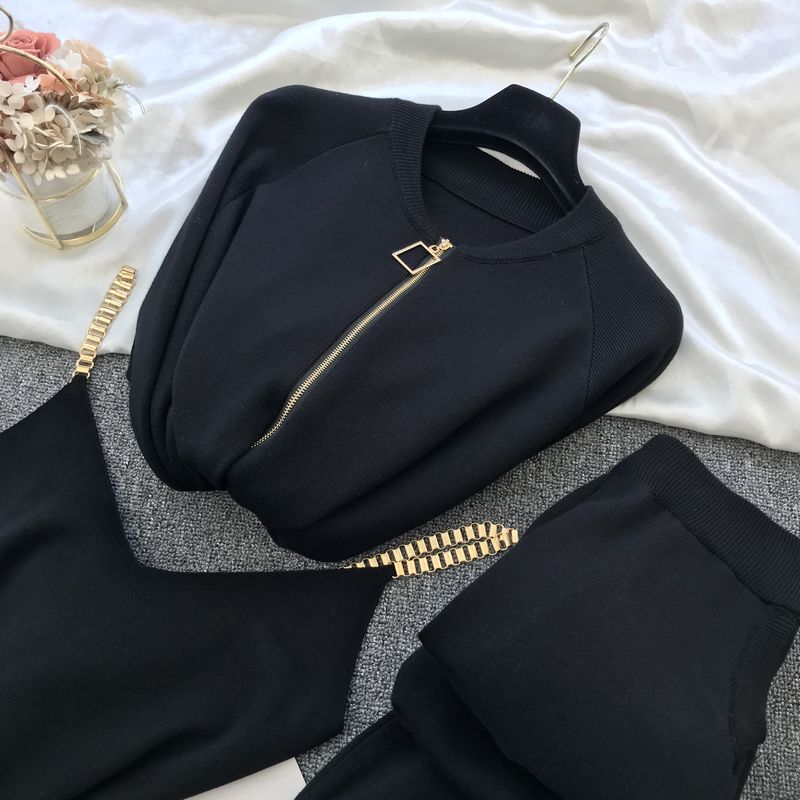 Zipper Knitted Cardigans Sweaters + Pants Sets + Vest Woman Fashion KilyClothing