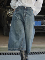 [LANMREM] High Waist A-line Loose Jeans For Women Straight Vintage Streetwear Solid Color Pant 2023 Autumn Autumn New Clothing KilyClothing