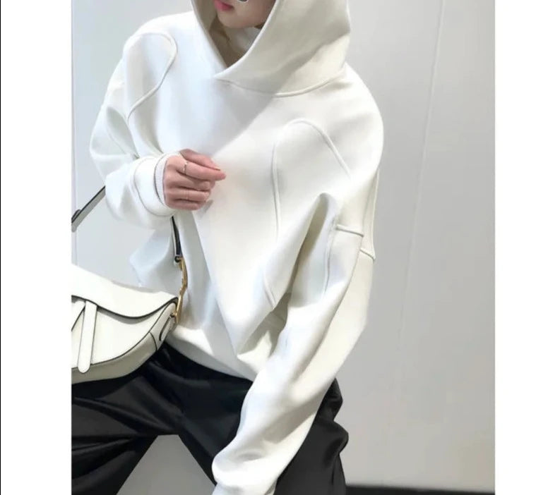 Line Design Women Hoodies Autumn Streetwear Batwing Sleeve Loose Solid Color Sweatshirts Pullovers Fashion Tops KilyClothing