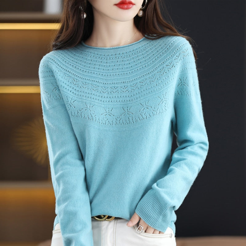 100% wool pullover curled O-neck cashmere sweater KilyClothing
