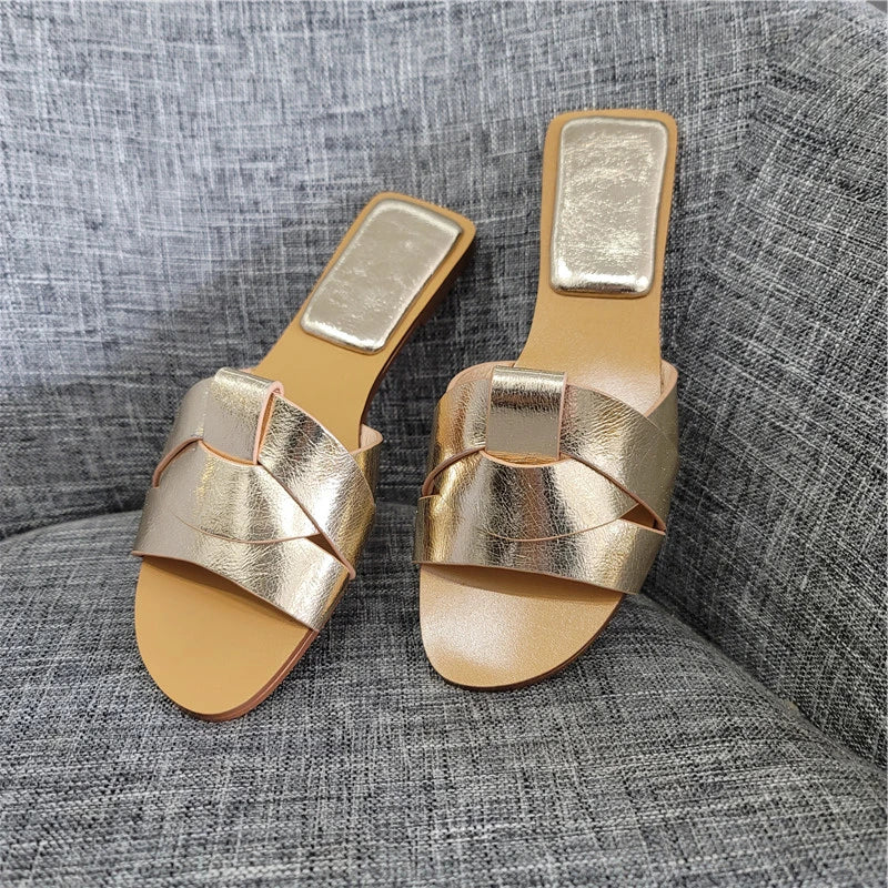 Women's Genuine Leather Flats Sandals, Summer Soft Leather, Casual Outdoor Shoes, Sexy Party Wedding Shoes, Slippers KilyClothing