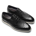 XEBOS Genuine Leather Men's Casual Derby Shoes 3-eyelet Lace-up Wing Tip Brogue Weave Print Sneakers Oxford Daily Footwear Male KilyClothing